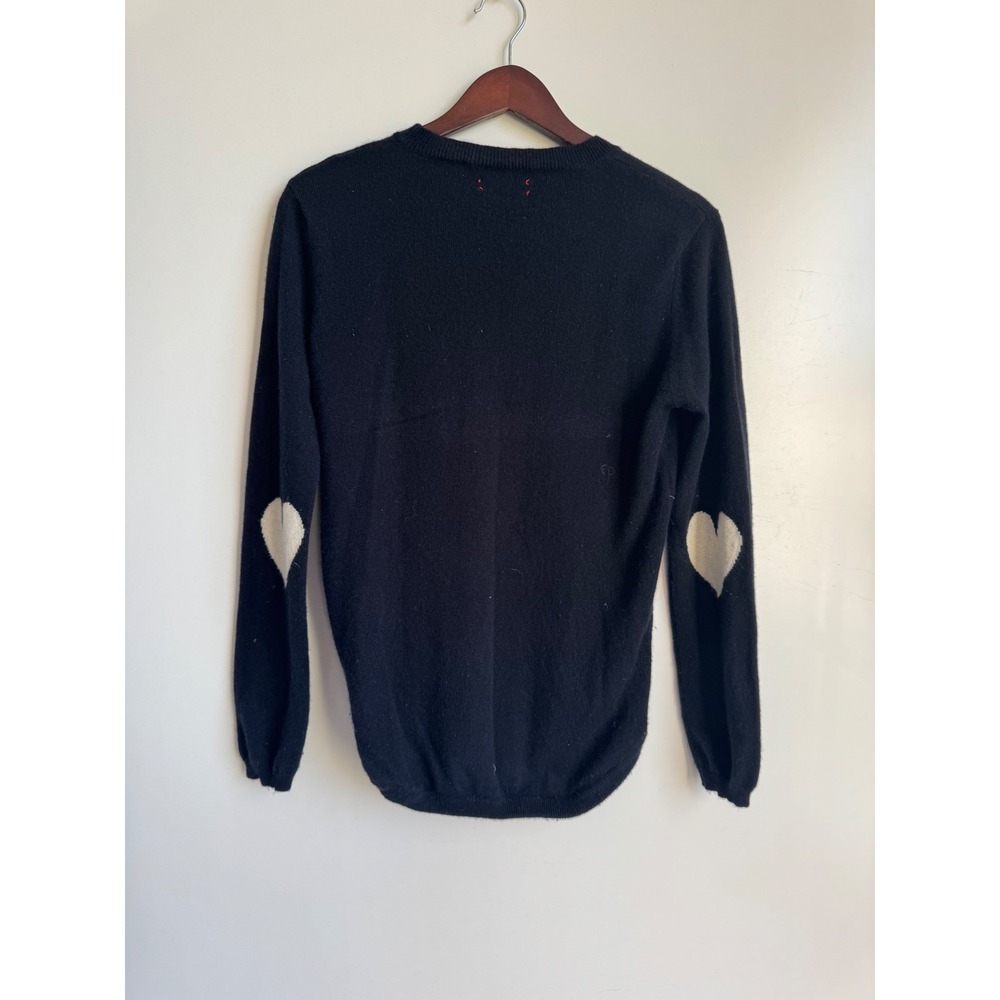 Chinti and Parker 100% Cashmere Heart Elbow Patch Sweater Small navy blue luxury